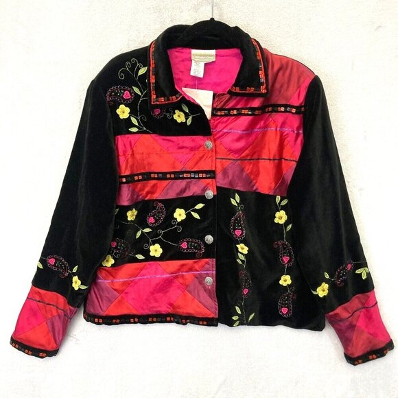 NEW Coldwater Creek Silk Velvet Blazer Jacket Womens Large Mixed Media Floral - Picture 1 of 15